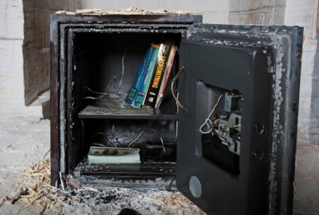 valuables inside a fireproof safe after fire